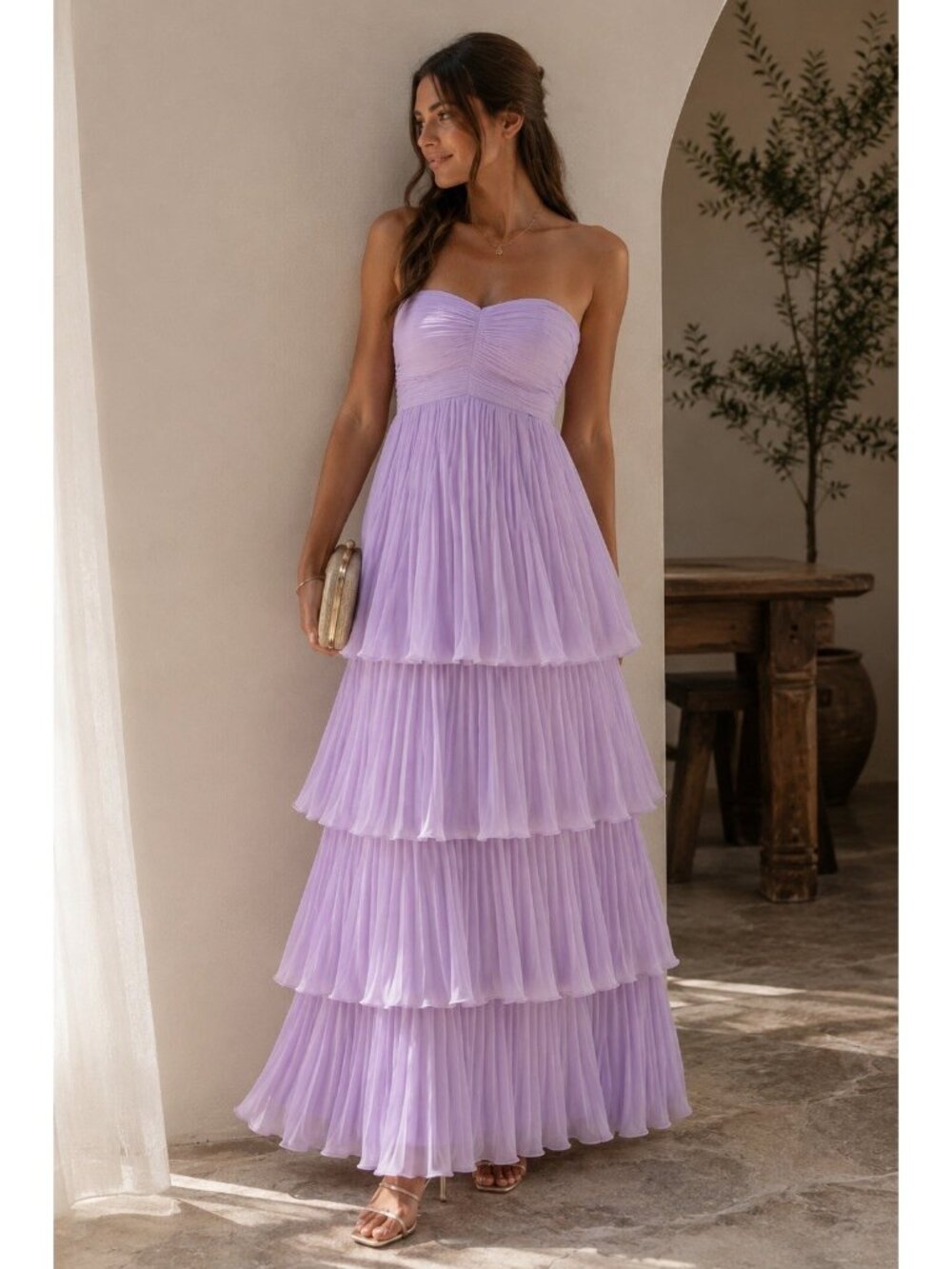Lulus Seriously Sensational Maxi Dress Sz Small Lavender Pleated Strapless Gown